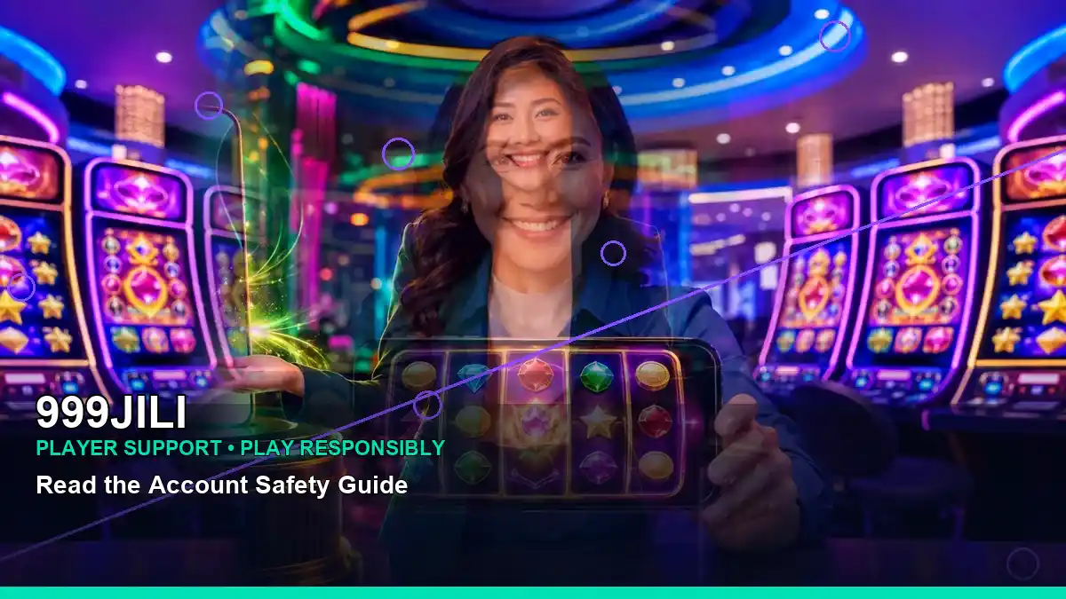A privacy-focused live casino guide scene for Philippine users, with a centred burst of free spins and slot-game visuals from 999JILI.