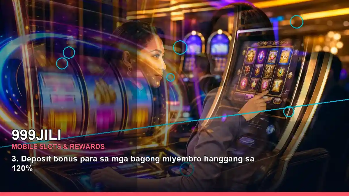 999JILI mobile casino first-deposit promotion visual with a dynamic diagonal layout for Philippine players
